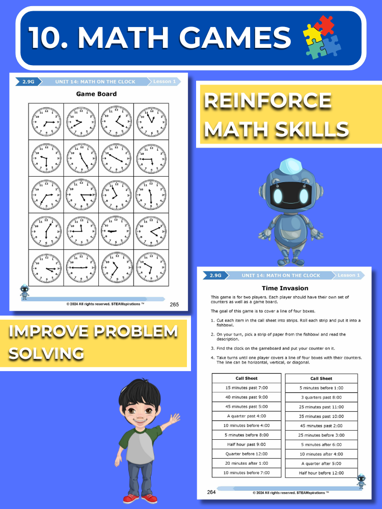 Mathtastico! 2nd Grade Math Bundle Unit 14 Math On The Clock - E-Book