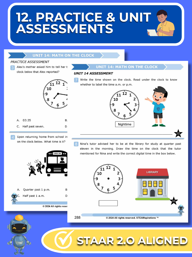 Mathtastico! 2nd Grade Math Bundle Unit 14 Math On The Clock - E-Book