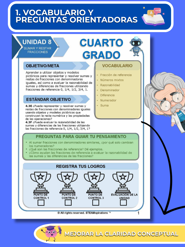 ¡Mathtástico! 4to Grado Unidad 8: SUMAR Y RESTAR FRACCIONES - Libro Electrónico