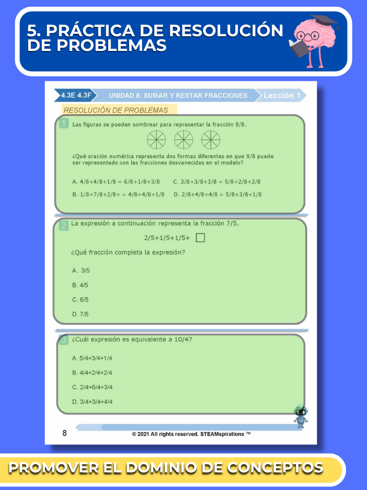 ¡Mathtástico! 4to Grado Unidad 8: SUMAR Y RESTAR FRACCIONES - Libro Electrónico