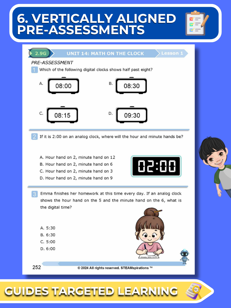 Mathtastico! 2nd Grade Math Bundle Unit 14 Math On The Clock - E-Book