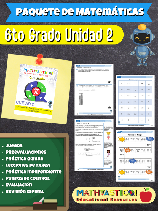 ¡Mathtástico! 6to Grado Unidad 2: Aplicación de Fracciones, Decimales y Porcentajes - Libro Electrónico