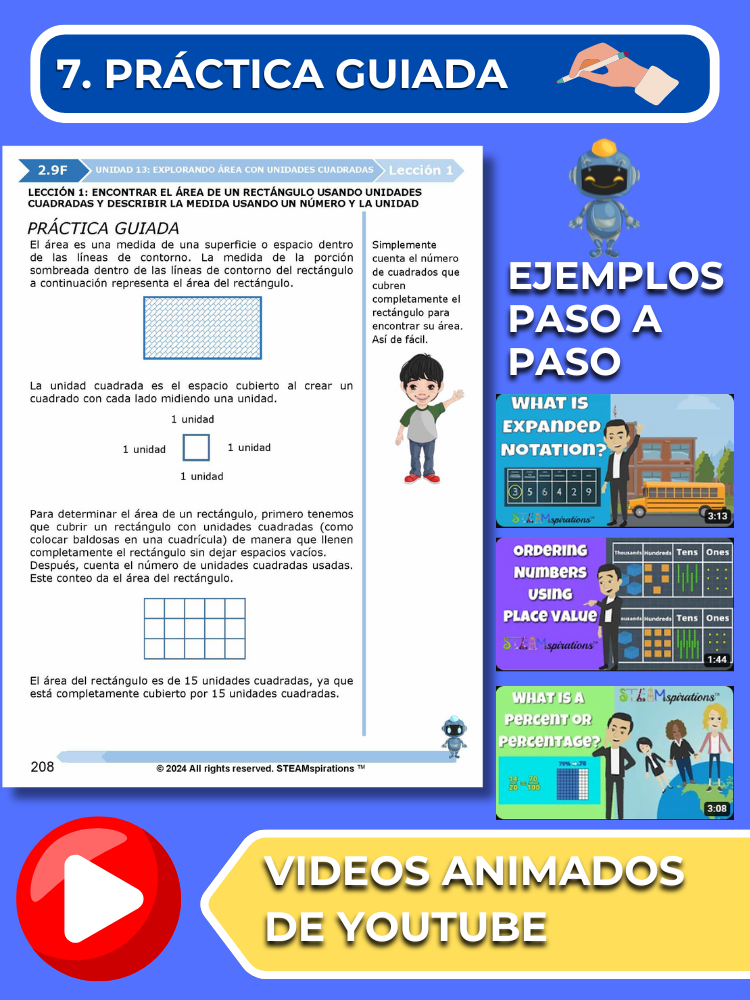 ¡Mathtástico! 2do Grado Unidad 13: Explorando Área Con Unidades Cuadradas- Libro Electrónico