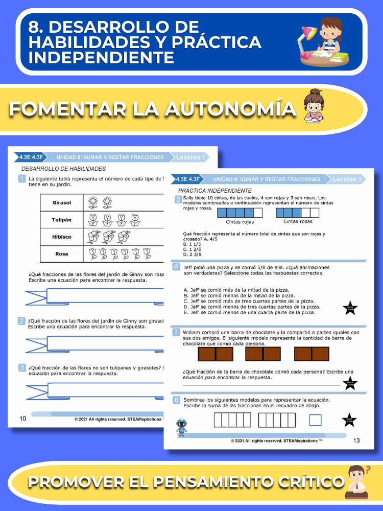 ¡Mathtástico! 4to Grado Unidad 8: SUMAR Y RESTAR FRACCIONES - Libro Electrónico