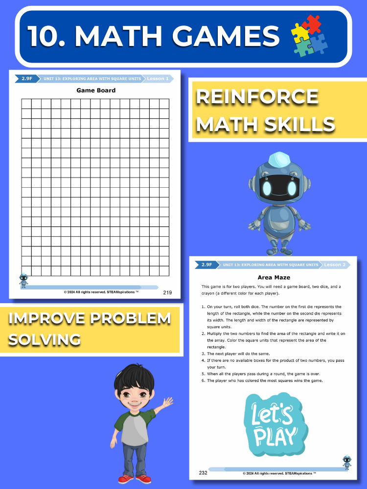 Mathtastico! 2nd Grade Math Bundle Unit 13 Exploring Area with Square Units - E-Book