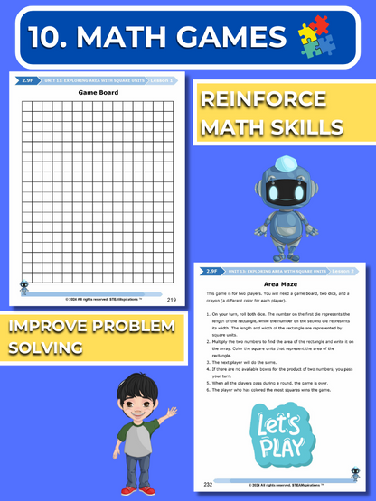 Mathtastico! 2nd Grade Math Bundle Unit 13 Exploring Area with Square Units - E-Book