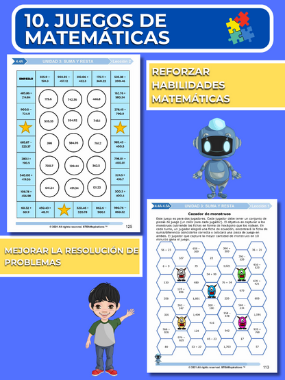 ¡Mathtástico! Paquete de Matemáticas de 4to Grado Unidad 3: SUMAS Y RESTAS - Libro Electrónico