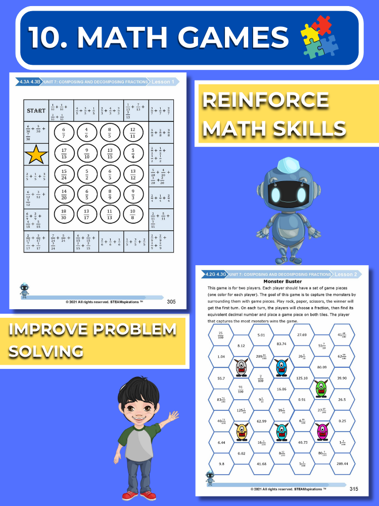 Mathtastico! 4th Grade Math Bundle Unit 7 Composing & Decomposing Fractions - E-Book