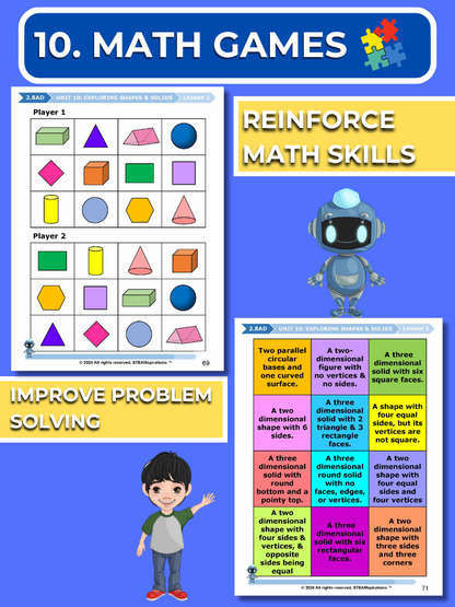 Mathtastico! 2nd Grade Math Bundle Unit 10 Exploring Shapes & Solids - E-Book