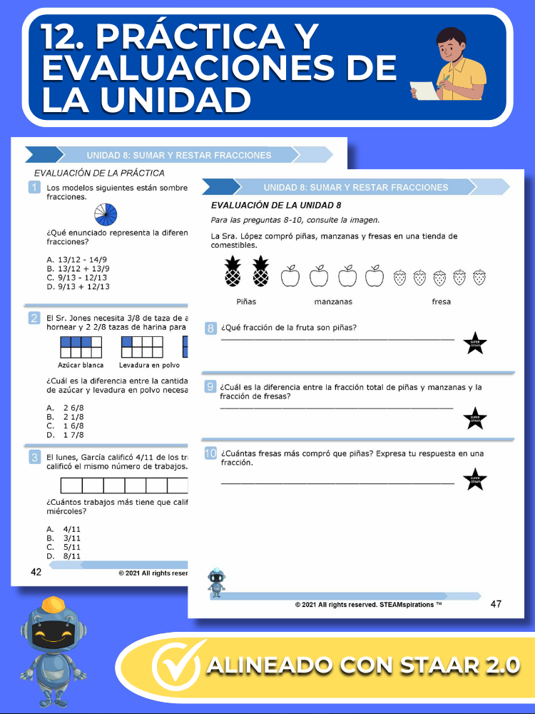 ¡Mathtástico! 4to  Grado Unidad 8: SUMAR Y RESTAR FRACCIONES - Libro Electrónico