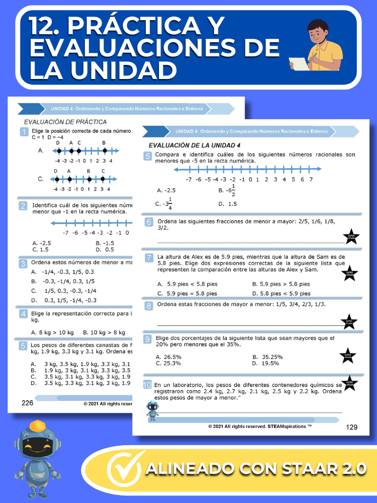 ¡Mathtástico! 6to Grado Unidad 4: Ordenando y Comparando Números Racionales e Enteros - Libro Electrónico