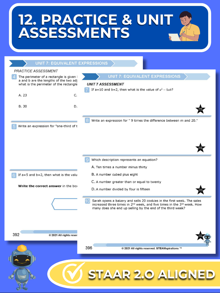 Mathtastico! 6th Math Bundle Unit 7 Equivalent Expressions - E-Book