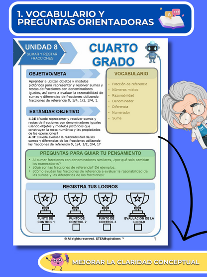 ¡Mathtástico! 4to  Grado Unidad 8: SUMAR Y RESTAR FRACCIONES - Libro Electrónico