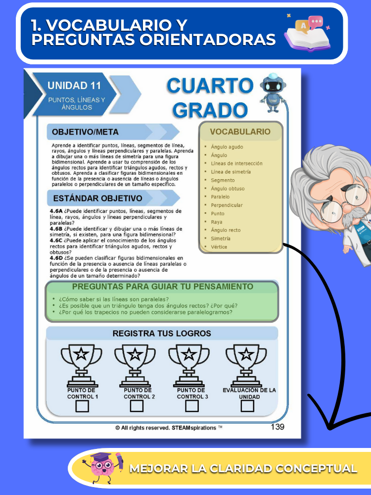 ¡Mathtástico! 4to Grado Unidad 11: PUNTOS, LÍNEAS Y ÁNGULOS - Libro Electrónico