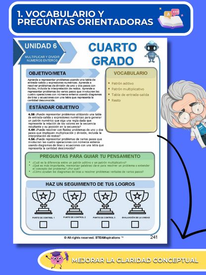 ¡Mathtástico! 4to Grado Unidad 6: MULTIPLICAR Y DIVIDIR NÚMEROS ENTEROS - Libro Electrónico