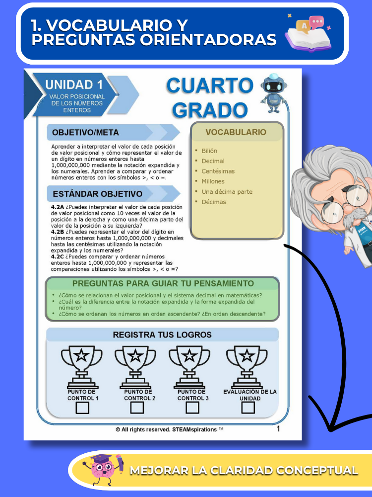 ¡Mathtástico! 4to Grado Unidad 1: VALOR POSICIONAL DE LOS NÚMEROS ENTEROS - Libro Electrónico