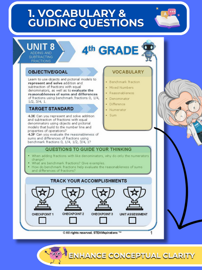 Mathtastico! 4th Grade Math Bundle Unit 8 Adding & Subtracting Fractions - E-Book