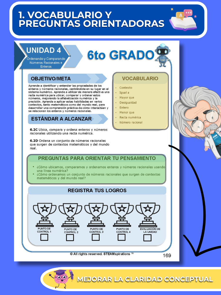 ¡Mathtástico! 6to Grado Unidad 4: Ordenando y Comparando Números Racionales e Enteros - Libro Electrónico