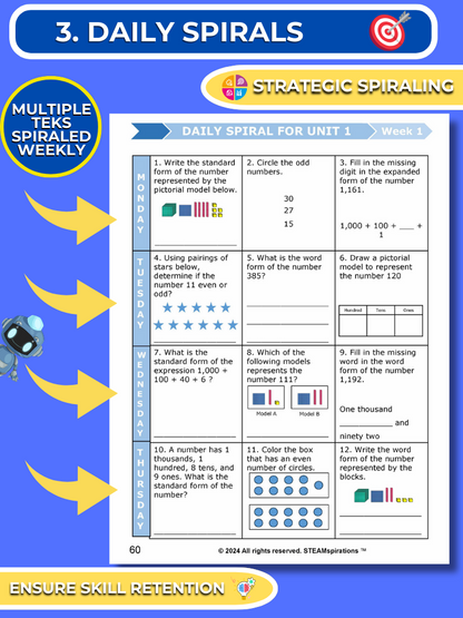 Mathtastico! 2nd Grade Math Bundle Unit 1 Represent Numbers To 1,200 - E-Book