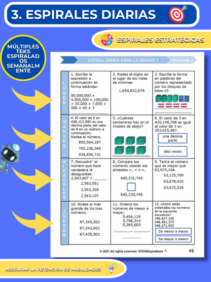 ¡Mathtástico! 4to Grado Unidad 1: VALOR POSICIONAL DE LOS NÚMEROS ENTEROS - Libro Electrónico