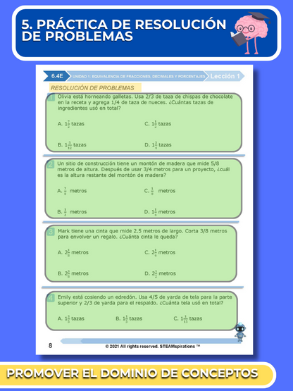 ¡Mathtástico! 6to Grado Unidad 1: Equivalencia de Fracciones, Decimales y Porcentajes - Libro Electrónico