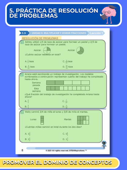 ¡Mathtástico! 5to Grado Unidad 8: MULTIPLICAR Y DIVIDIR FRACCIONES - Libro Electrónico