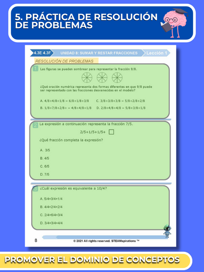 ¡Mathtástico! 4to  Grado Unidad 8: SUMAR Y RESTAR FRACCIONES - Libro Electrónico