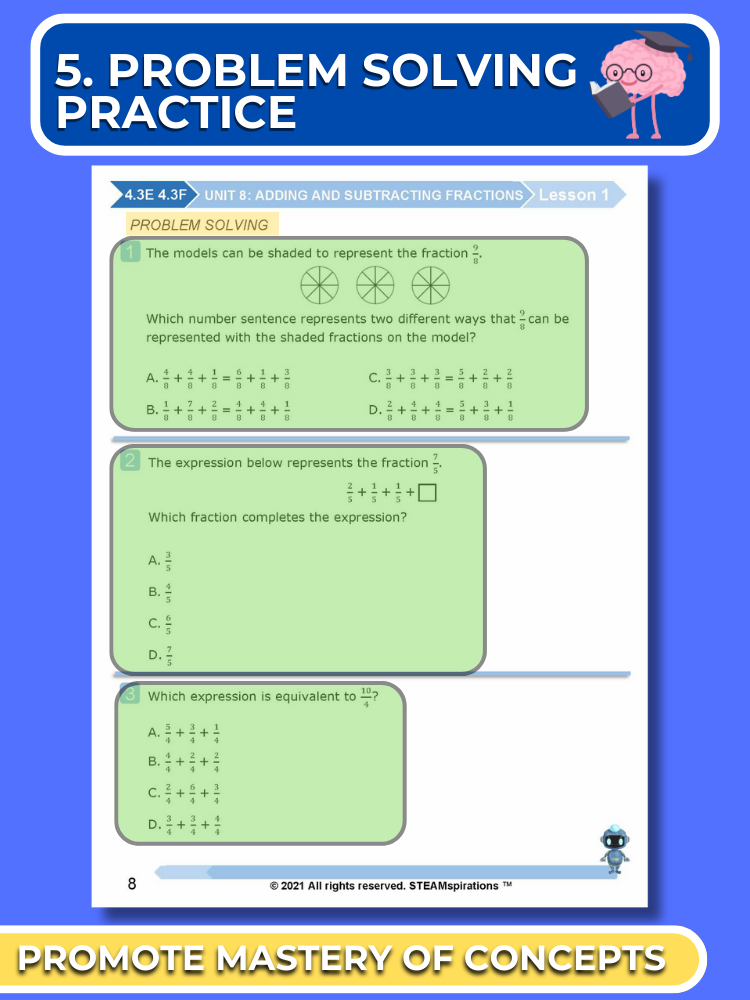 Mathtastico! 4th Grade Math Bundle Unit 8 Adding & Subtracting Fractions - E-Book