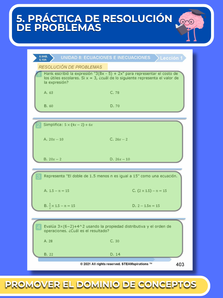 ¡Mathtástico! 6to Grado Unidad 8: Ecuaciones e Inecuaciones - Libro Electrónico