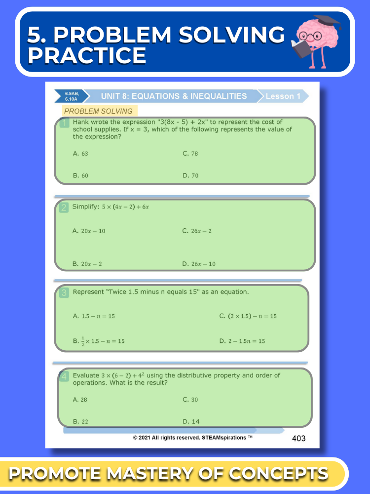 Mathtastico! 6th Math Bundle Unit 8 Equations & Inequalities - E-Book