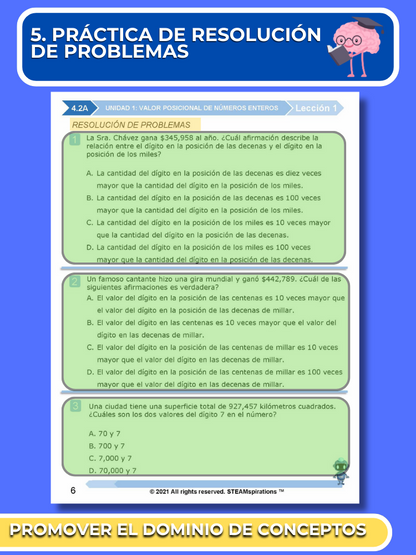 ¡Mathtástico! 4to Grado Unidad 1: VALOR POSICIONAL DE LOS NÚMEROS ENTEROS - Libro Electrónico