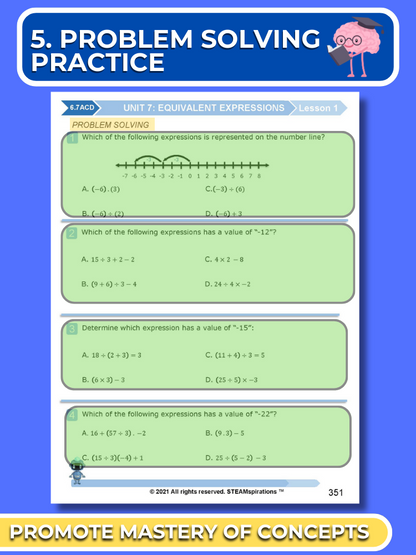 Mathtastico! 6th Math Bundle Unit 7 Equivalent Expressions - E-Book