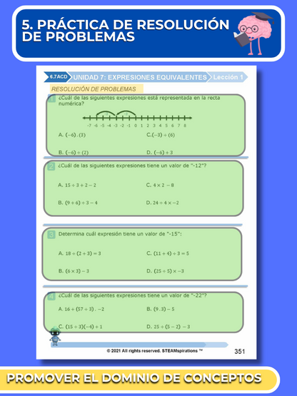 ¡Mathtástico! 6to Grado Unidad 7: Expresiones Equivalentes - Libro Electrónico