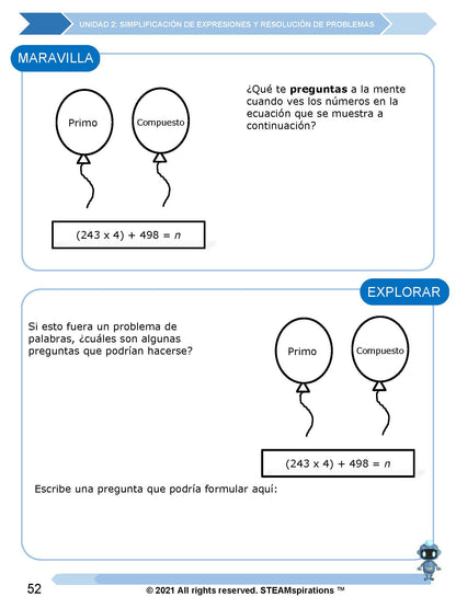 ¡Mathtástico! 5to Grado Unidad 2: SIMPLIFICACIÓN DE EXPRESIONES Y RESOLUCIÓN DE PROBLEMAS - Libro Electrónico