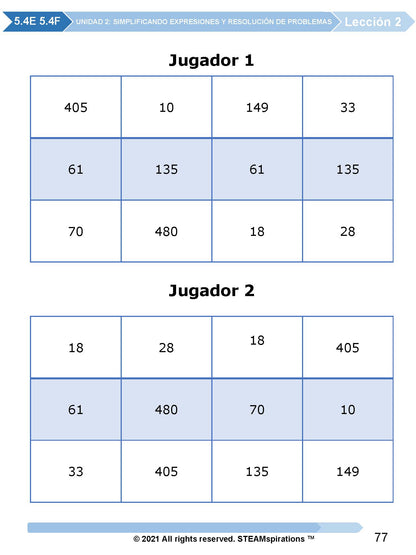 ¡Mathtástico! 5to Grado Unidad 2: SIMPLIFICACIÓN DE EXPRESIONES Y RESOLUCIÓN DE PROBLEMAS - Libro Electrónico