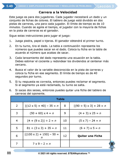 ¡Mathtástico! 5to Grado Unidad 2: SIMPLIFICACIÓN DE EXPRESIONES Y RESOLUCIÓN DE PROBLEMAS - Libro Electrónico