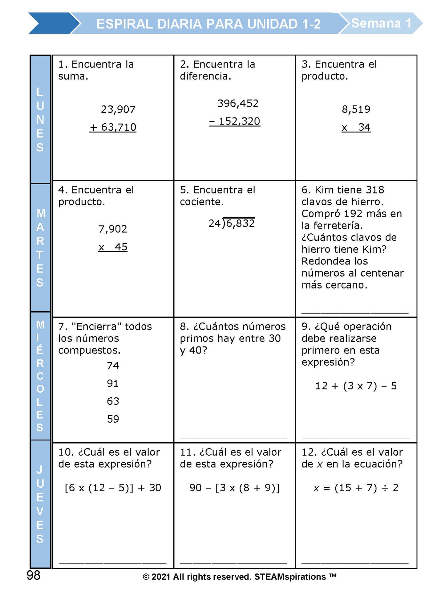 ¡Mathtástico! Paquete de Matemáticas de 5to Grado Unidad 3: DECIMALES - Libro Electrónico