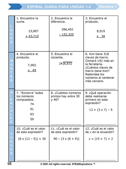 ¡Mathtástico! Paquete de Matemáticas de 5to Grado Unidad 3: DECIMALES - Libro Electrónico