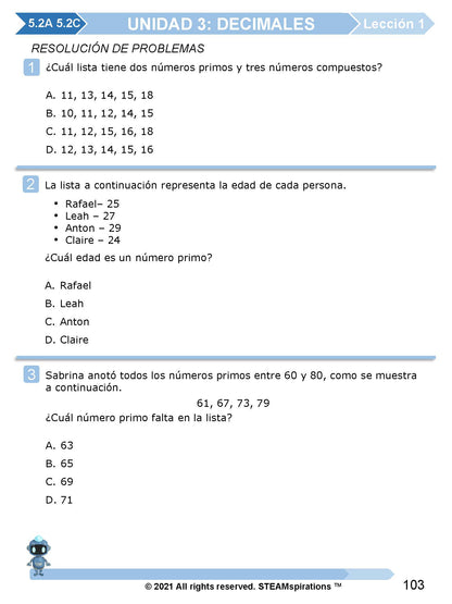 ¡Mathtástico! Paquete de Matemáticas de 5to Grado Unidad 3: DECIMALES - Libro Electrónico