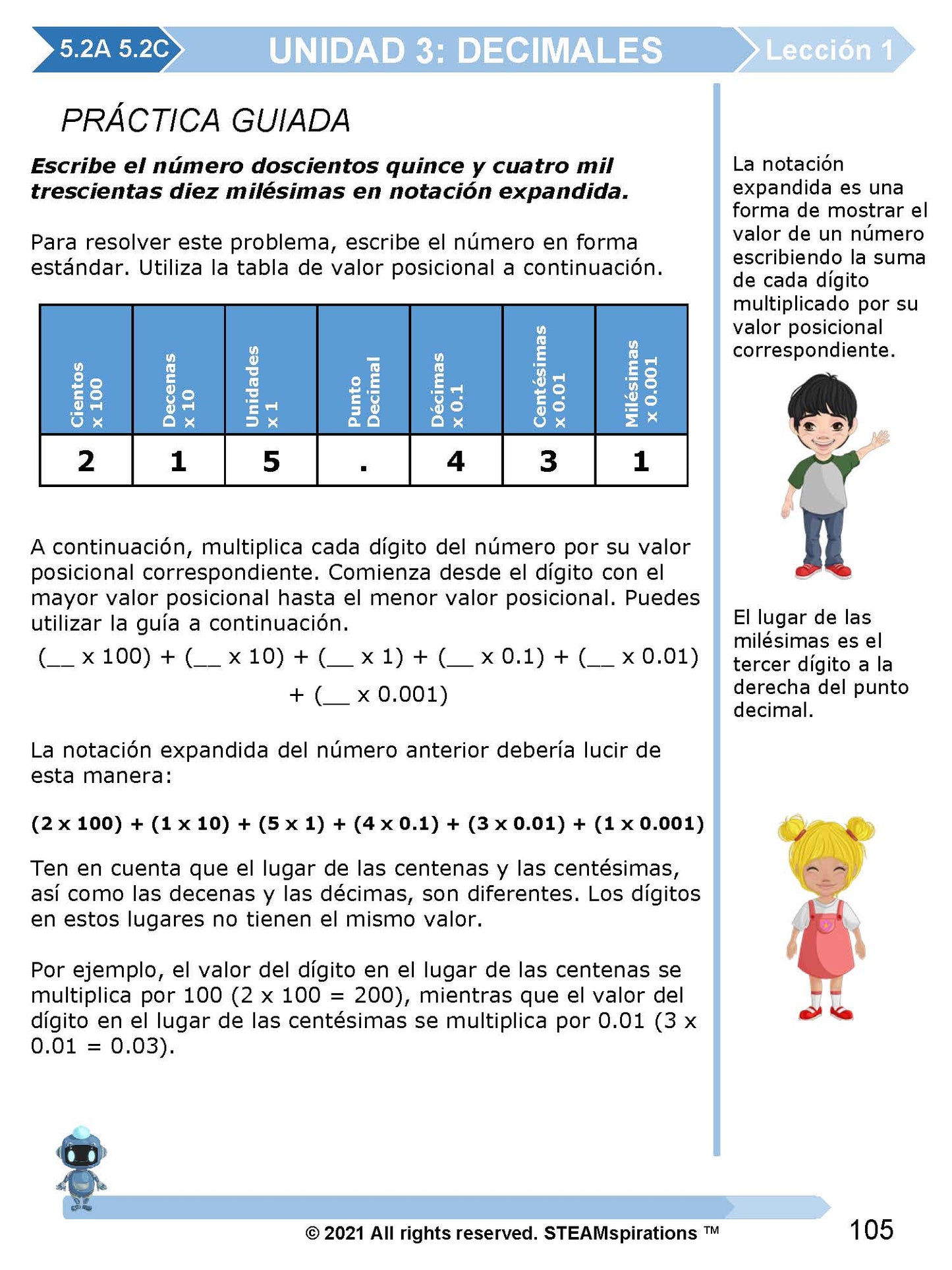 ¡Mathtástico! Paquete de Matemáticas de 5to Grado Unidad 3: DECIMALES - Libro Electrónico