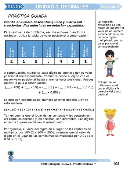 ¡Mathtástico! Paquete de Matemáticas de 5to Grado Unidad 3: DECIMALES - Libro Electrónico