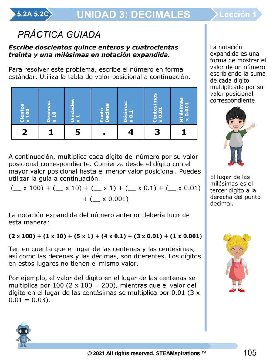 Página real de Mathtástico en español: Práctica guiada: valor posicional