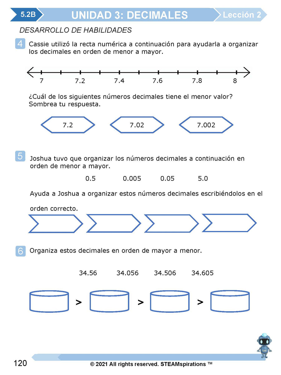 Página real de Mathtástico en español: Comparar y ordenar