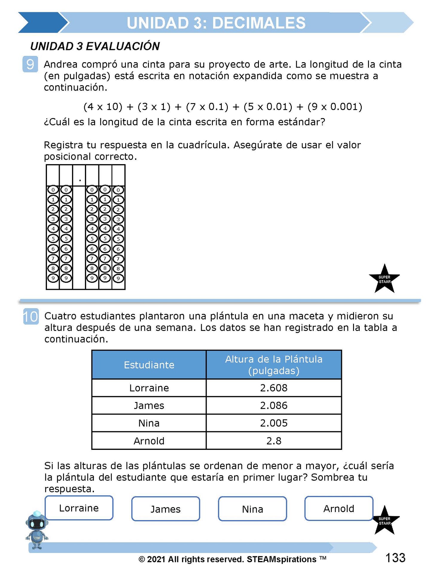 ¡Mathtástico! Paquete de Matemáticas de 5to Grado Unidad 3: DECIMALES - Libro Electrónico