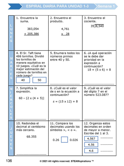 ¡Mathtástico! 5to Grado Unidad 4: SUMAR Y RESTAR DECIMALES - Libro Electrónico