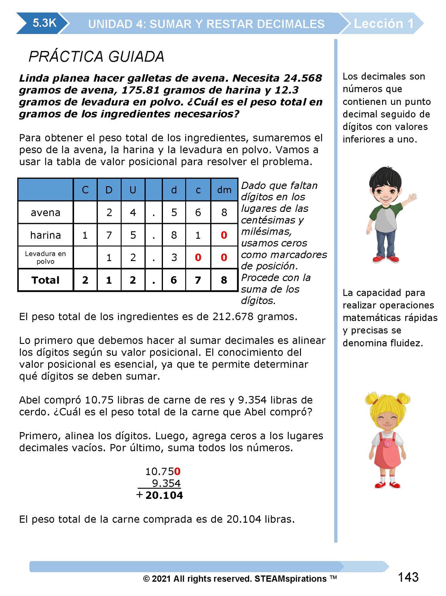 ¡Mathtástico! 5to Grado Unidad 4: SUMAR Y RESTAR DECIMALES - Libro Electrónico