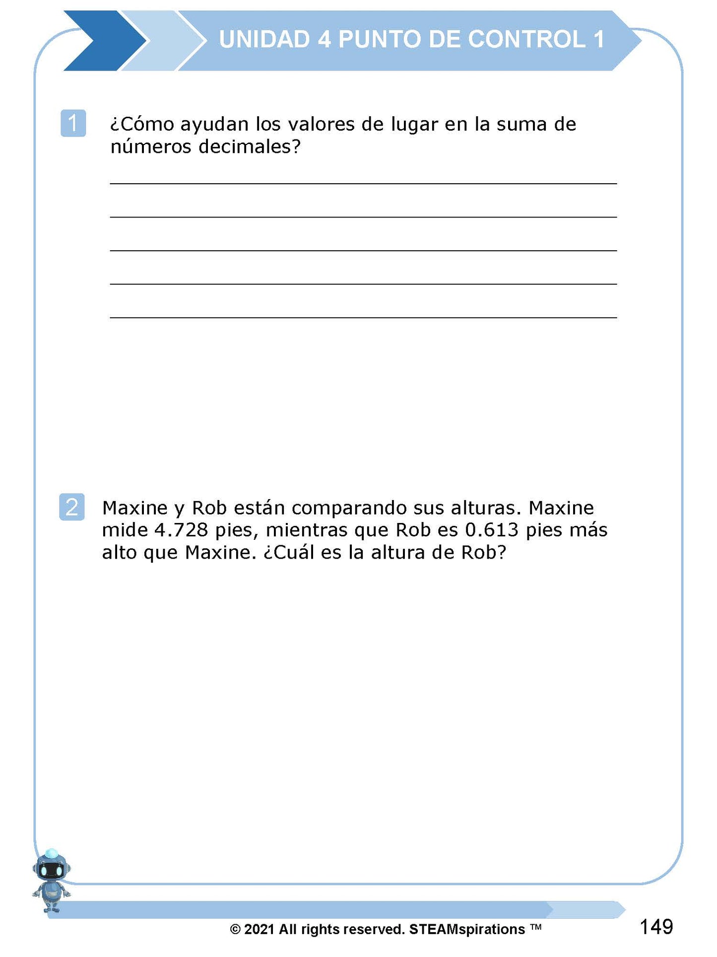 ¡Mathtástico! 5to Grado Unidad 4: SUMAR Y RESTAR DECIMALES - Libro Electrónico