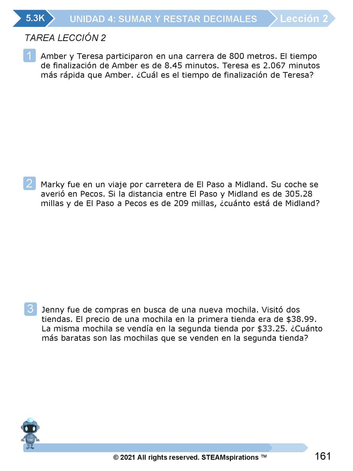 ¡Mathtástico! 5to Grado Unidad 4: SUMAR Y RESTAR DECIMALES - Libro Electrónico