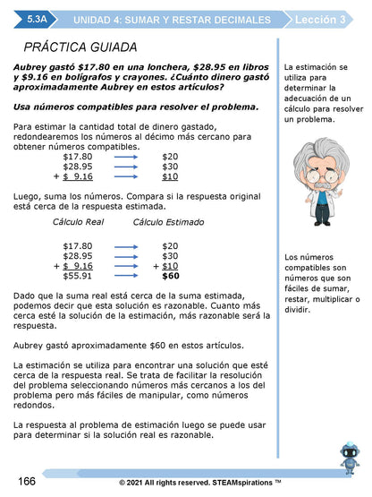 ¡Mathtástico! 5to Grado Unidad 4: SUMAR Y RESTAR DECIMALES - Libro Electrónico