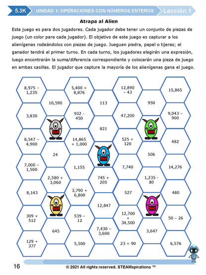 ¡Mathtástico! 5to Grado Unidad 1: OPERACIONES CON NÚMEROS ENTEROS - Libro Electrónico